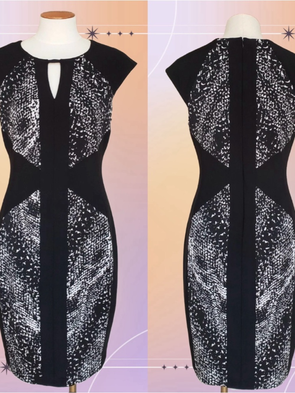 Cache Black Sheath Dress Snakeskin Inlay Cap Sleeve Size 4 #156